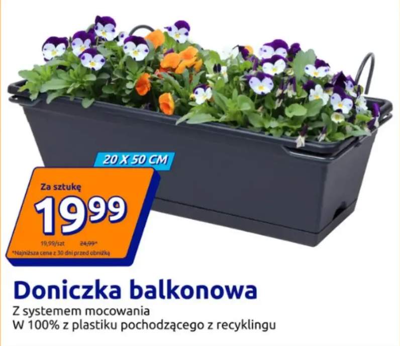 Doniczka balkonowa z systemem mocowania
