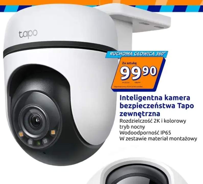 Inteligentna kamera bezpieczeństwa Tapo zewnętrzna ruchoma głowica 360° rozdzielczość 2K wodoodporność IP65