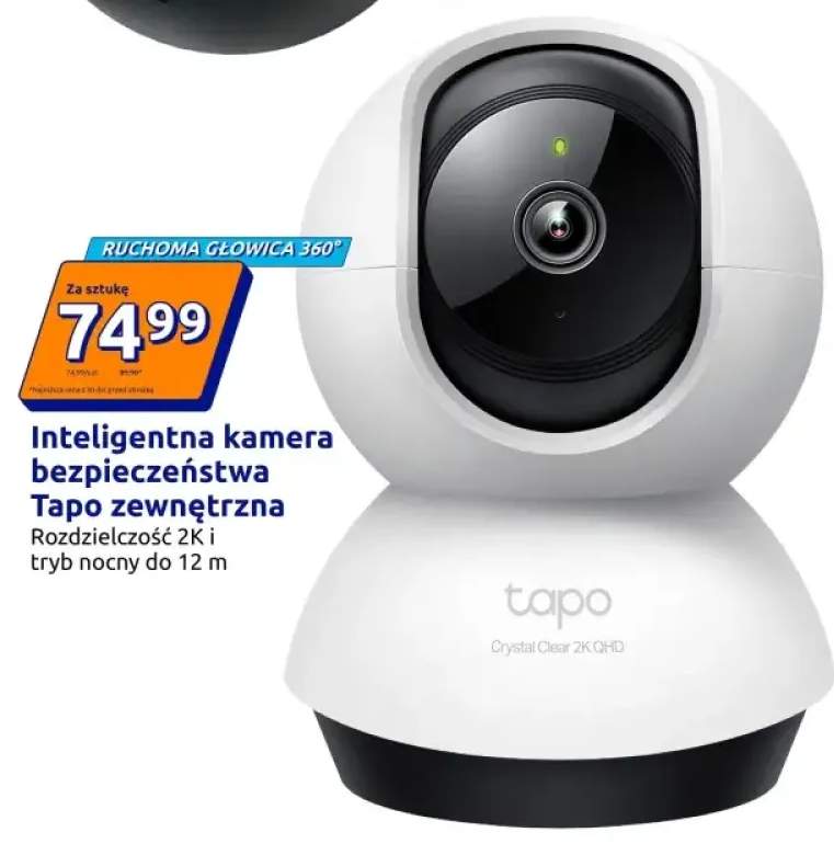 Inteligentna kamera bezpieczeństwa Tapo zewnętrzna ruchoma głowica 360° rozdzielczość 2K tryb nocny do 12m