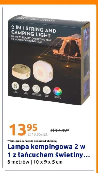 Lampa kempingowa 2 w 1 z łańcuchem świetlnym