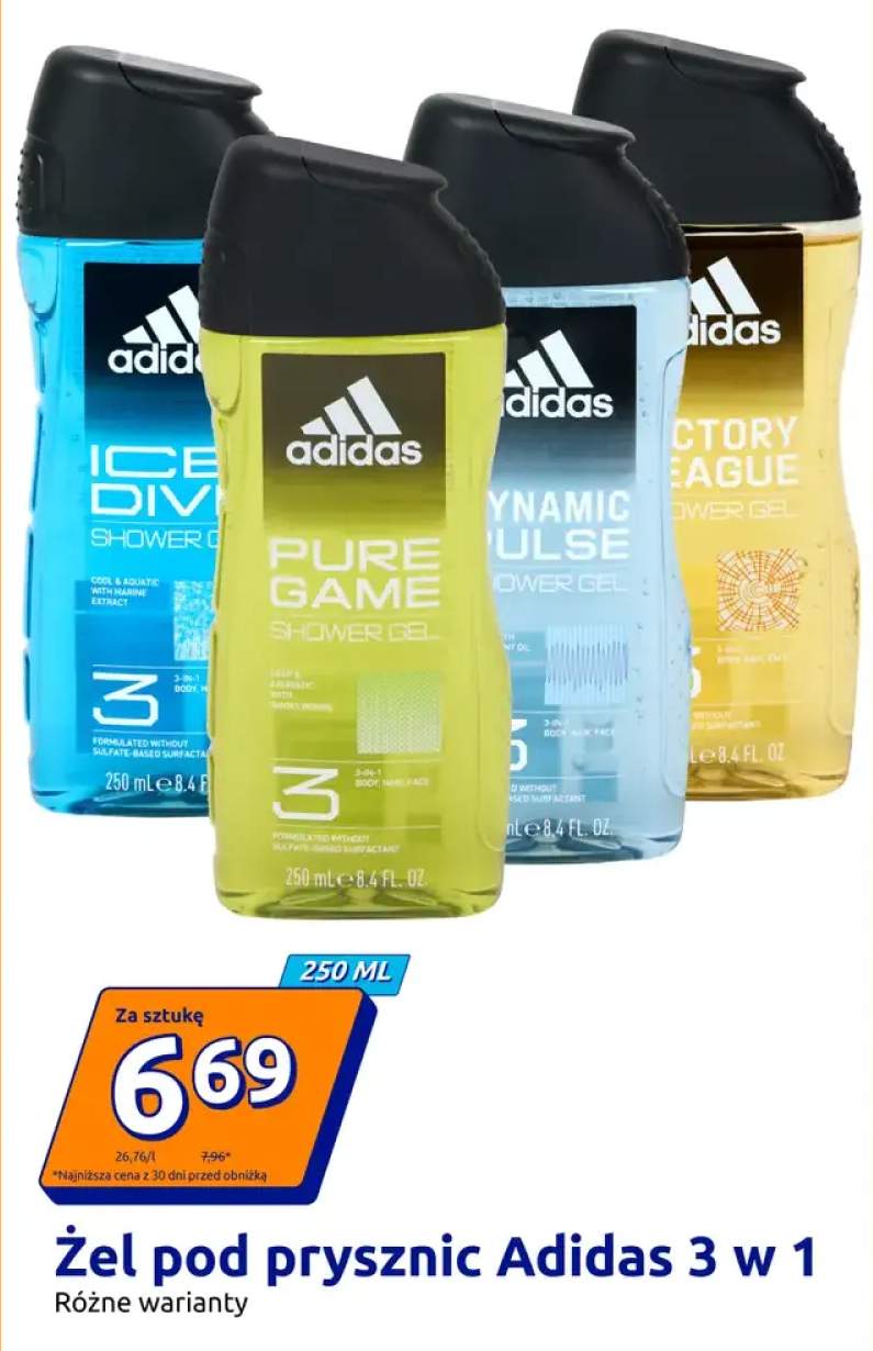 Żel pod prysznic Adidas Pure Game 3 w 1 +3 warianty